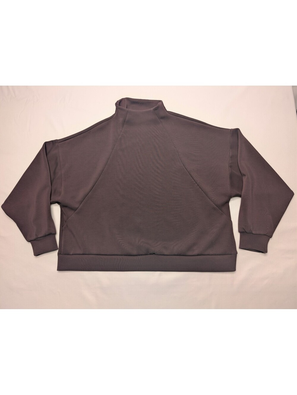 Crane Mock Neck Boxy Pullover Sweatshirt Dropped Shoulders Mauve Brown Size M